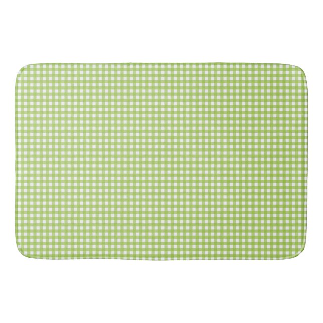Small Classic Gingham Check Plaid Pattern Green  Bath Mat (Front)