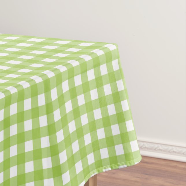 Small Classic Gingham Check Plaid Pattern Green  Tablecloth (In Situ)