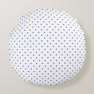 Small Cobalt Blue Polkadots on White Round Pillow