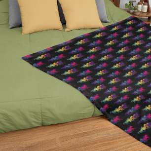 Small Colour Horses Running Black Fleece Blanket