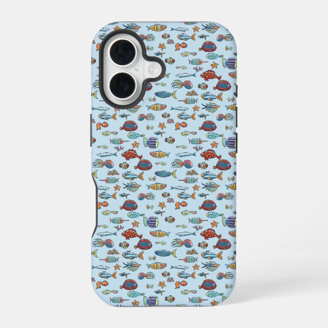 Small Colourful Fish Pattern iPhone 16 Case (Back)