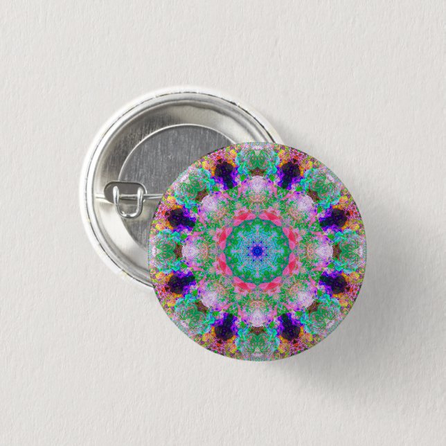 Small Colourful Psychedelic Dreamy Mandala Button (Front & Back)