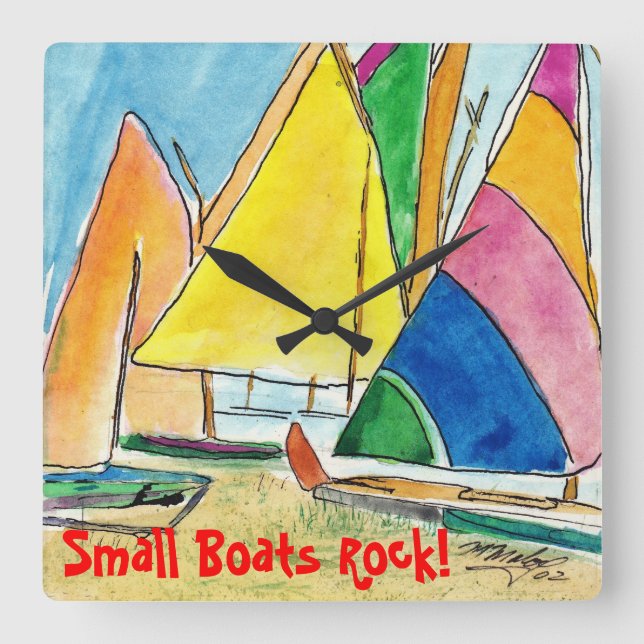 Small Colourful Sailboats On Beach Clock (Front)