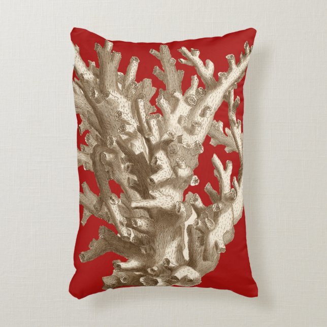Small Coral in Red Decorative Cushion (Front(Vertical))