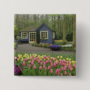 Small cottage flower shop, Keukenhof Gardens, 15 Cm Square Badge