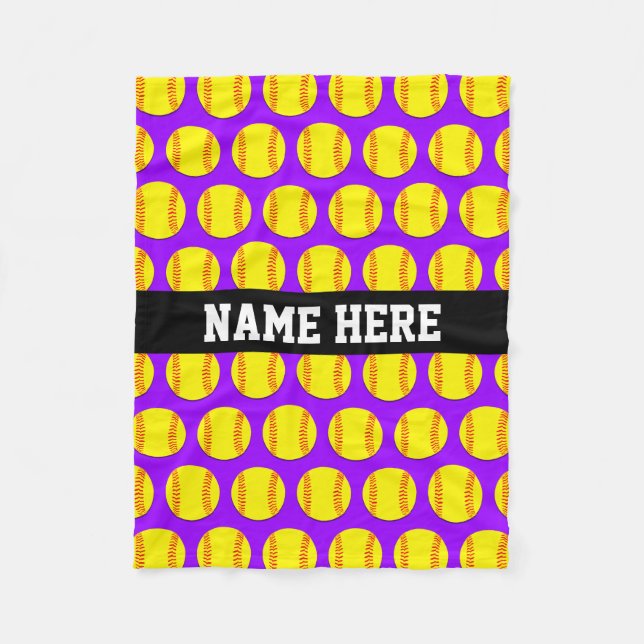 Small Custom Fleece Softball Blanket - Purple (Front)