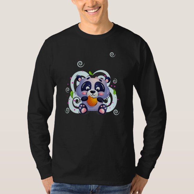 Small Cute Panda T Shirt Eats Kecks, Funny Bear Ho (Front)