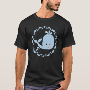 Small Cute Whale In A Colourful Circle Of Fish T-Shirt