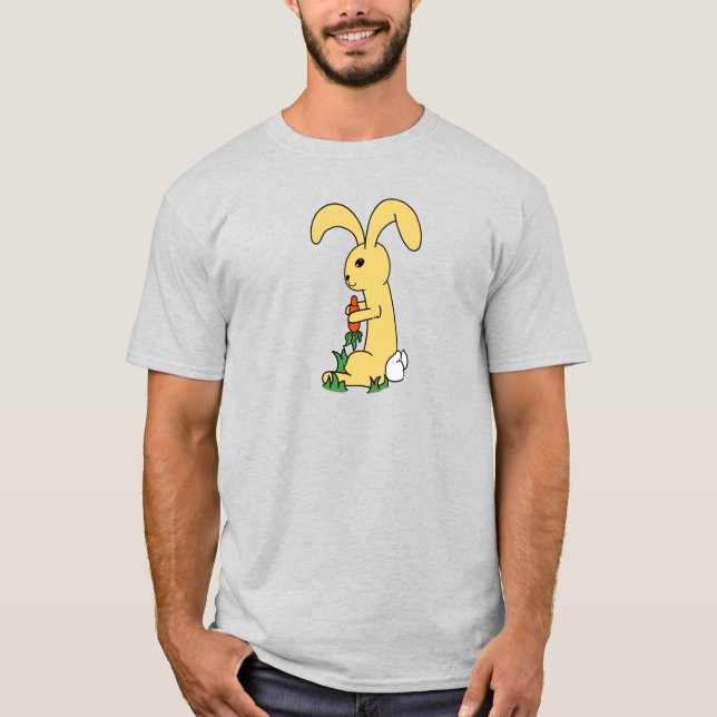 Small Cute Yellow Cartoon Bunny Holding A Carrot T-Shirt (Front)