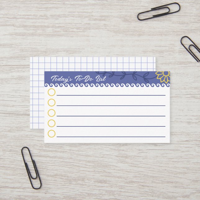 Small Daily To-Do List with Drawing Grid on Back Business Card (Front/Back In Situ)