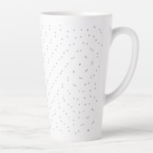 Small, dark-grey plus signs and dots arranged in a latte mug