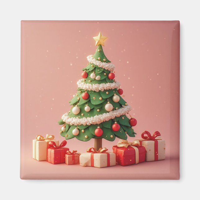 Small Decorated Christmas Tree With Presents Magnet (Front)