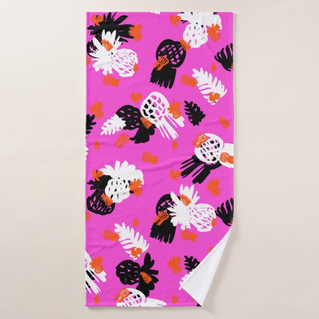 Small ditsy pattern with tropical motifs, hand dra bath towel (Bath Towel)