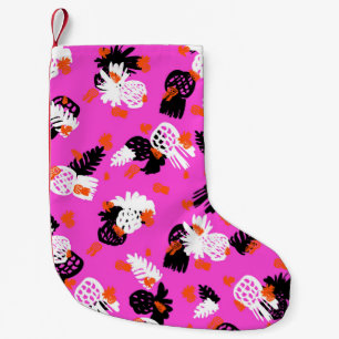 Small ditsy pattern with tropical motifs, hand dra christmas stocking