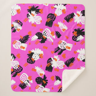 Small ditsy pattern with tropical motifs, hand dra sherpa blanket