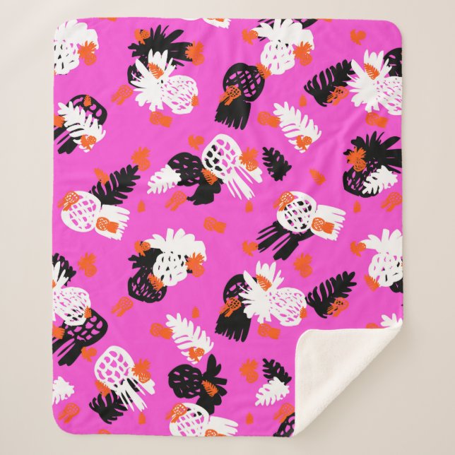 Small ditsy pattern with tropical motifs, hand dra sherpa blanket (Front)