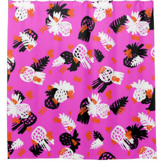 Small ditsy pattern with tropical motifs, hand dra shower curtain