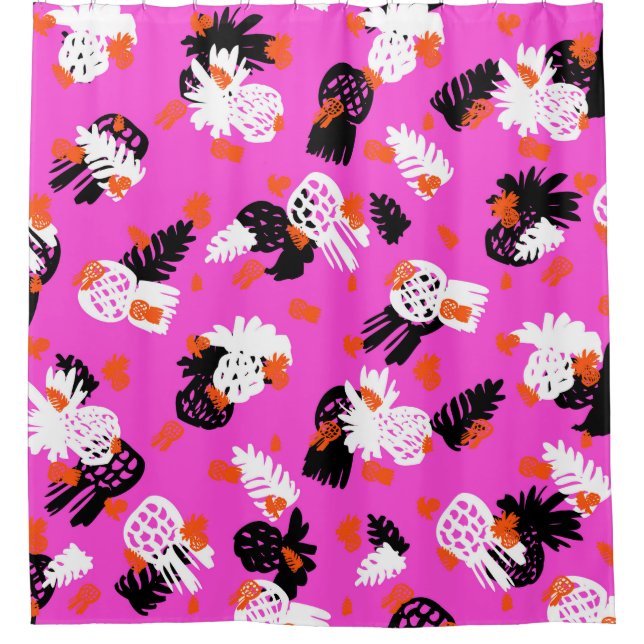 Small ditsy pattern with tropical motifs, hand dra shower curtain (Front)