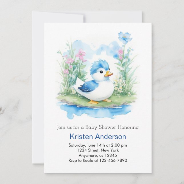 Small Duckling Enchanted Boy Baby Shower Invitation (Front)