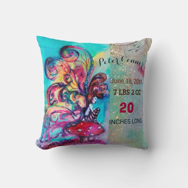 SMALL ELF OF MUSHROOMS BABY SHOWER Boy Baby Status Cushion (Front)