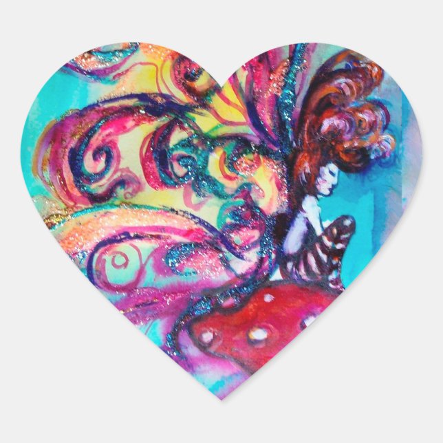 Small Elf of Mushrooms Fantasy Heart Sticker (Front)