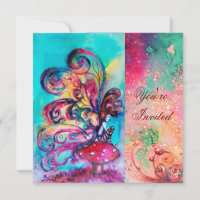 SMALL ELF OF MUSHROOMS ,pink green blue sparkle