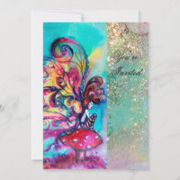 SMALL ELF OF MUSHROOMS ,pink yellow blue sparkle