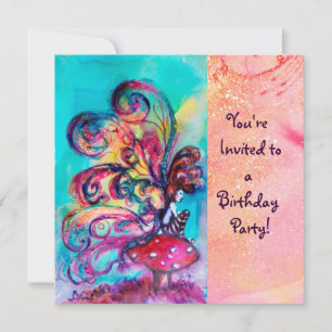 SMALL ELF OF MUSHROOMS ,pink yellow blue sparkle Invitation