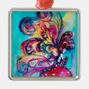 SMALL ELF OF MUSHROOMS VIBRANT RUBY METAL TREE DECORATION