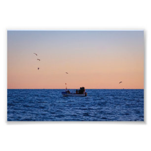 Small Fishing Boat at Sunset in Portugal Photo Print