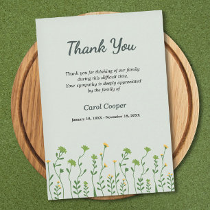 Small Flowers - Green Funeral Thank You Card