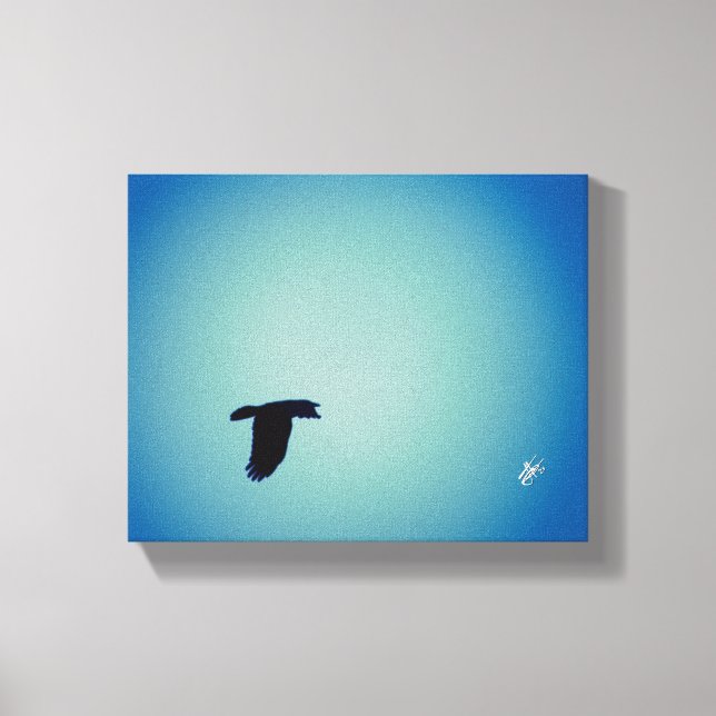 Small Flying Bird Mint Blue Sky Art Canvas Print (Front)