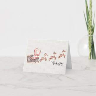 Small, Folded Thank You Card w/ Santa in the sled