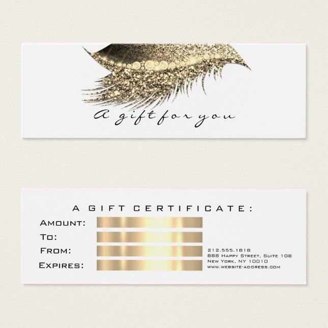 Small Gift Certificate Glitter Lash Gold  White (Front & Back)