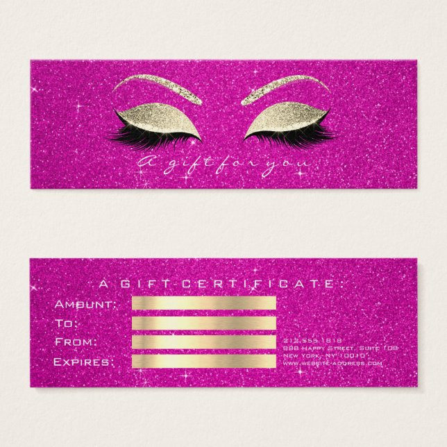 Small Gift Certificate Hot Pink Glitte Lash Makeup (Front & Back)