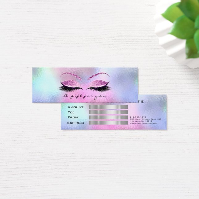 Small Gift Certificate Silver Glitter Lashes Pink (Desk)