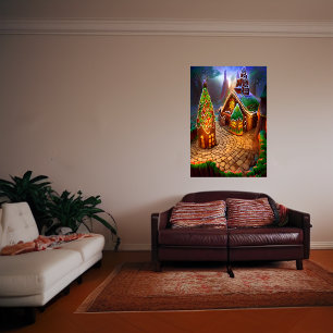 Small gingerbread forest village AI Art Poster