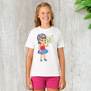 Small Girl Holding Daisies Girls T-Shirt