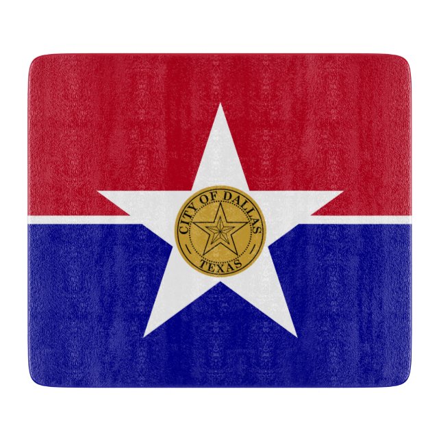 Small glass cutting board- flag of Dallas Board (Front)
