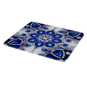 Small glass cutting board with Blue White Colours