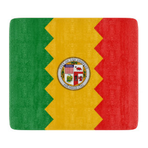 Small glass cutting board with flag Los Angeles