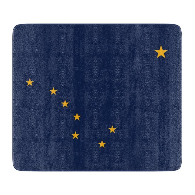 Small glass cutting board with flag of Alaska (Front)