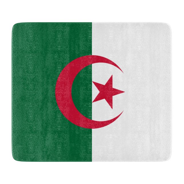 Small glass cutting board with flag of Algeria (Front)