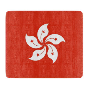 Small glass cutting board with flag of Hong Kong