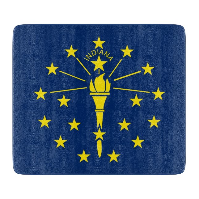 Small glass cutting board with flag of Indiana (Front)