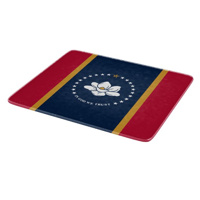 Small glass cutting board with flag of Mississippi (Corner)