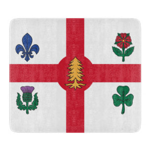 Small glass cutting board with flag of Montreal