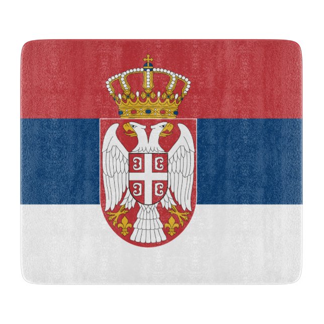 Small glass cutting board with flag of Serbia (Front)