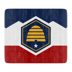 Small glass cutting board with flag of Utah, USA