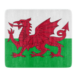 Small glass cutting board with flag of Wales